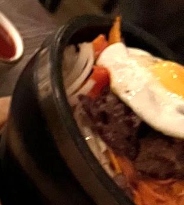 Dolsot bibimbap in the hot stone bowl